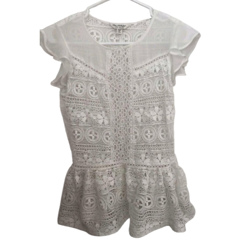 NWOT Miss Selfridge Cream Peplum Blouse with Ruffled Cap Sleeves